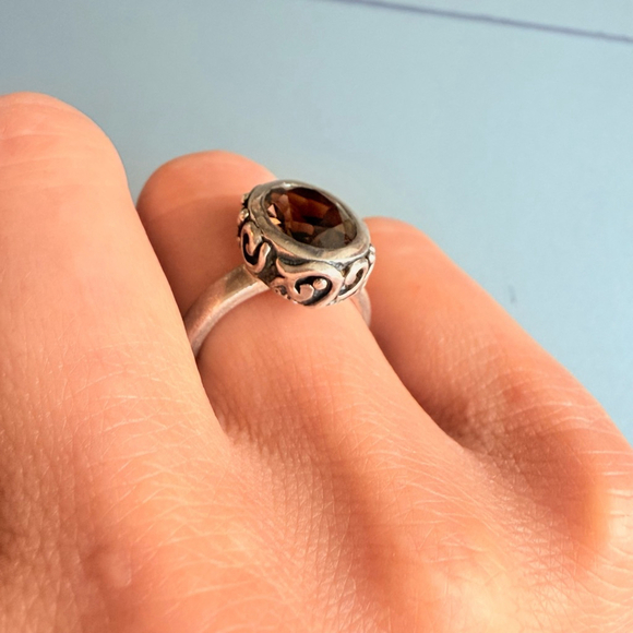 Silpada Classic 3 CT Smokey Quartz Sterling Silver 925 Filigree Retired Ring - Picture 4 of 12